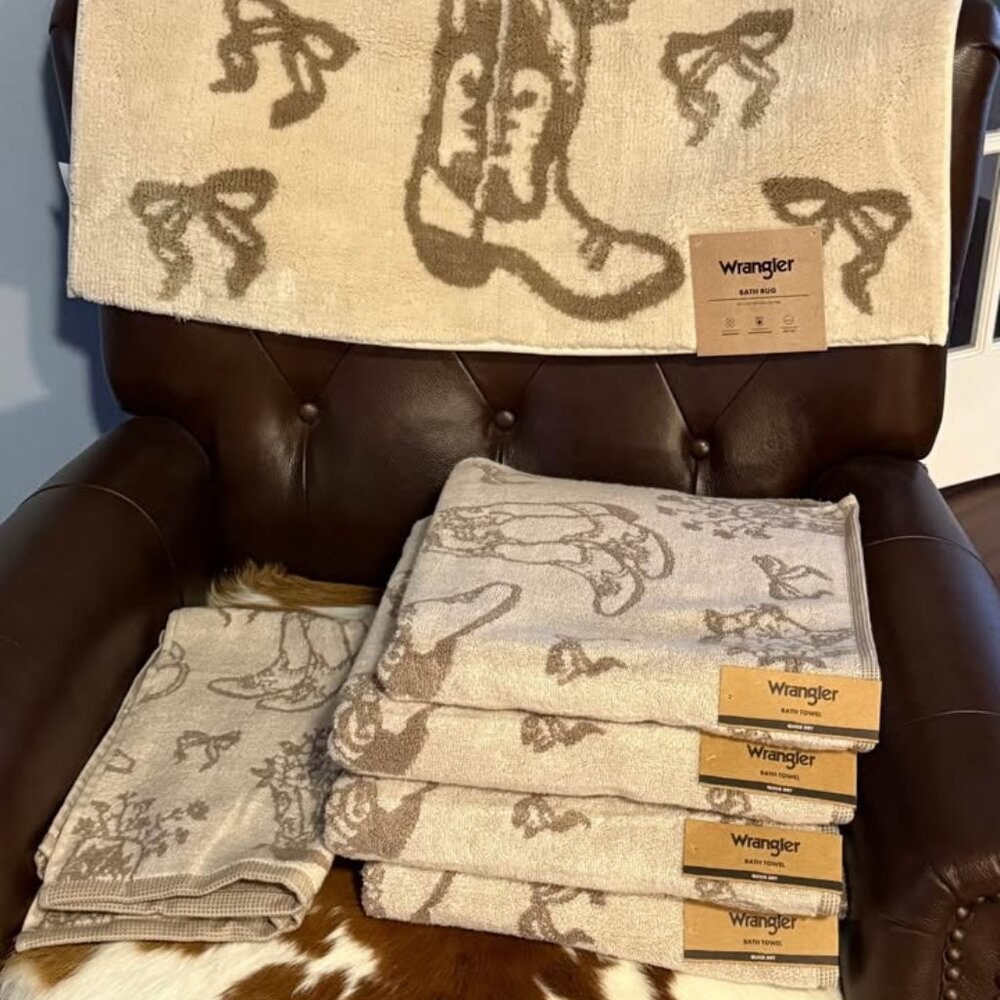 Wrangler Western Cowboy Boot 7 Piece Set Bath Towel & Mat Set NEW